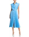 Elie Tahari The Natalyia Pleated Shimmer Midi Shirtdress In Fountain Blue