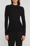 Elie Tahari The Naya Button Shoulder Rib Sweater In Black