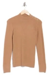Elie Tahari The Naya Button Shoulder Rib Sweater In Brown