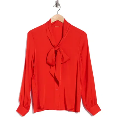 Elie Tahari The Nicoletta Tie Neck Silk Stretch Satin Button-up Shirt In Red