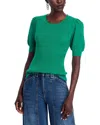 Elie Tahari The Nika Mixed Media Puff Sleeve Knit Top