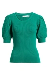 Elie Tahari The Nika Mixed Media Puff Sleeve Knit Top