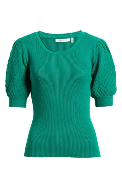 Elie Tahari The Nika Mixed Media Puff Sleeve Knit Top