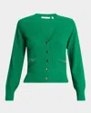 Elie Tahari The Oaklee Chain-trim Cardigan Sweater In Green Lark