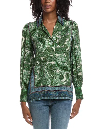 Elie Tahari The Olivia Regent Paisley Stretch Silk Button-up Shirt In Green