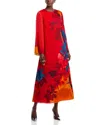 Elie Tahari The Payton Placed Floral Long Sleeve Stretch Silk Caftan Dress In Multi