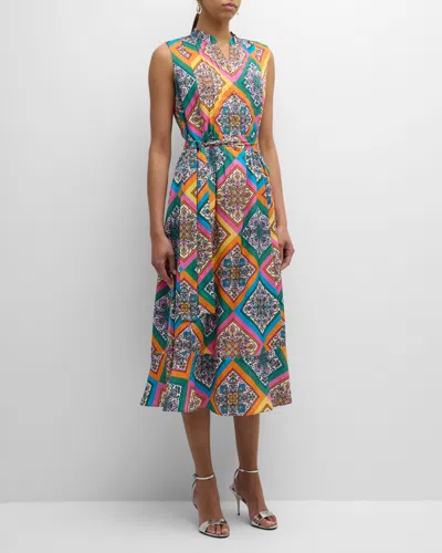 Elie Tahari The Phoebe Sleeveless Floral-print Midi Dress In Sierra Tile Print