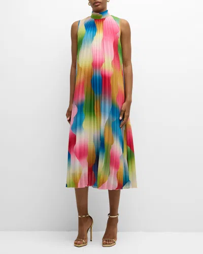 Elie Tahari The Pia Pleated Ombre Trapeze Midi Dress In Pink