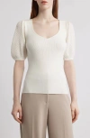 Elie Tahari The Piper Ribbed Pointelle-sleeve Sweater In Sky White