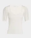 Elie Tahari The Piper Ribbed Pointelle-sleeve Sweater In Sky White