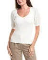 Elie Tahari The Piper Ribbed Pointelle-sleeve Sweater In White