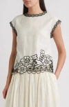 Elie Tahari The Poppy Embroidered Open Work Top In Sand
