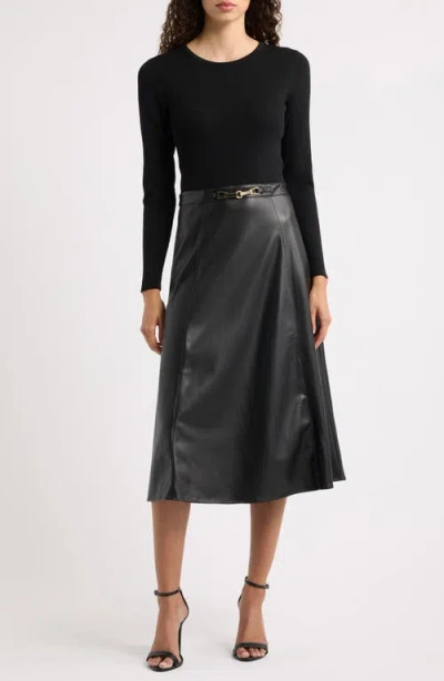 Elie Tahari The Quinn Mixed-media Faux Leather Dress In Black