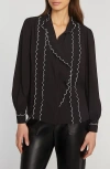 Elie Tahari The Rae Scallop Shirt In Noir With Contrasting White
