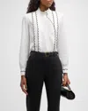 Elie Tahari The Rae Scalloped Button-down Blouse In Sky White And Noir