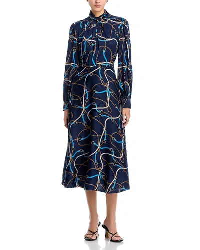 Elie Tahari The Raquel Placed Floral Long Sleeve Silk Blend Dress In Blue