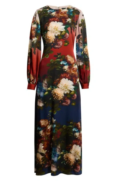 Elie Tahari The Renata Floral Long Sleeve Silk Blend Maxi Dress In Multi