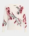 Elie Tahari The Roberta Cashmere Floral Intarsia Sweater In White