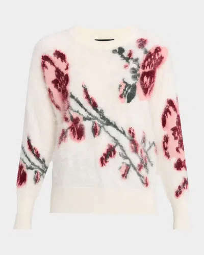 Elie Tahari The Roberta Cashmere Floral Intarsia Sweater In White
