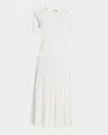 Elie Tahari The Robin Pleated Bead-trim Midi Sweater Dress In Sky White With White Pearls