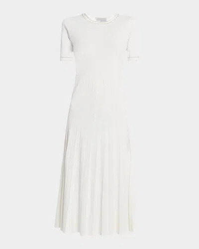Elie Tahari The Robin Pleated Bead-trim Midi Sweater Dress In White