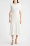 Elie Tahari The Robin Pleated Bead-trim Midi Sweater Dress