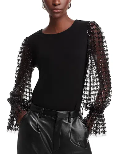 Elie Tahari The Robinne Mixed Media Top In Noir