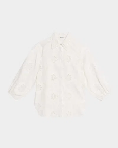 ELIE TAHARI THE ROMY EMBROIDERED BUTTON-DOWN BLOUSE