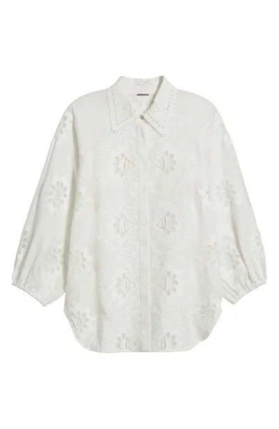 Elie Tahari The Romy Embroidered Eyelet Linen Blend Button-up Shirt