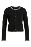 Elie Tahari The Rosa Embellished Neck Cardigan In Black
