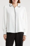 Elie Tahari The Roshan Scalloped Trim Button-up Shirt In White