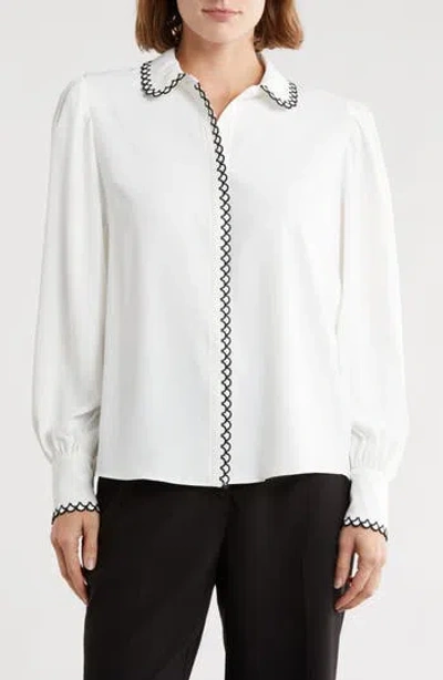 Elie Tahari The Roshan Scalloped Trim Button-up Shirt In White