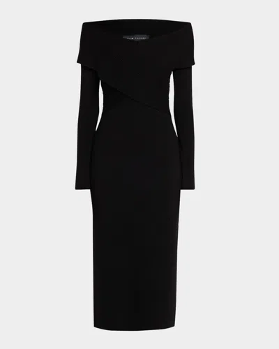 Elie Tahari The Rowan Off-shoulder Midi Sweater Dress In Noir Black