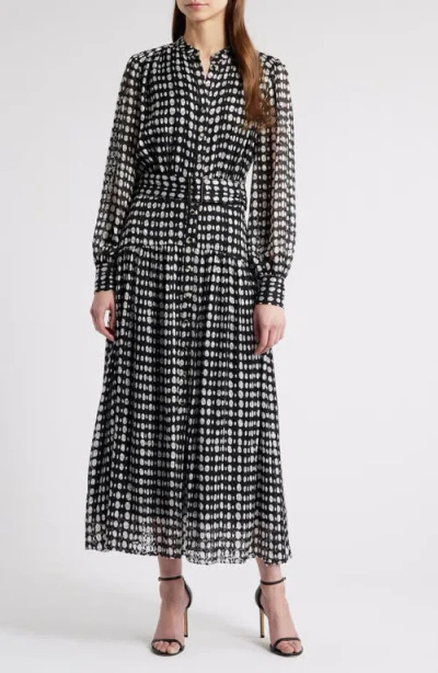 Elie Tahari The Rue Dot Print Long Sleeve Dress In Noir/sky White