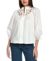 Elie Tahari The Rylan Lace-yoke Cotton Blouse In White
