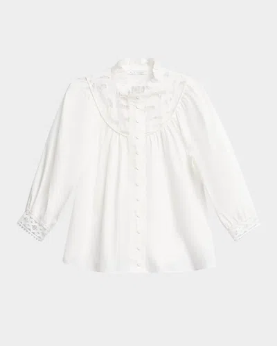 Elie Tahari The Rylan Lace-yoke Cotton Blouse In Sky White