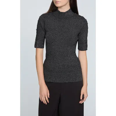 ELIE TAHARI ELIE TAHARI THE SAMANTHA METALLIC SNAP ACCENT MOCK NECK SWEATER