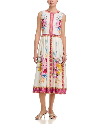 Elie Tahari The Scarlette Print Linen Blend Midi Dress In Multi