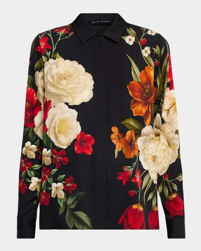 ELIE TAHARI THE SHAE FLORAL-PRINT SILK BUTTON-FRONT BLOUSE