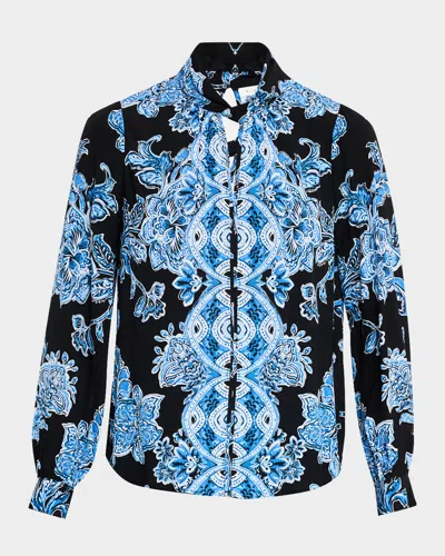 Elie Tahari The Skylar Floral-print Cutout Blouse In Estate Garden