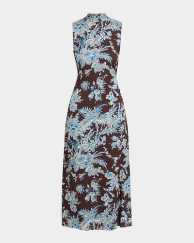 Elie Tahari The Sonja Sleeveless Mock-neck Floral Midi Dress In Multi