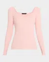 Elie Tahari The Soraya Ribbed Sweetheart Sweater In Blush Rose