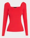Elie Tahari The Soraya Ribbed Sweetheart Sweater In Hibiscus