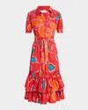 Elie Tahari The Suki Floral-print Ruffle Tiered Midi Dress In Orange