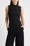 Elie Tahari The Suri Sleeveless Mock Neck Rib Top In Black