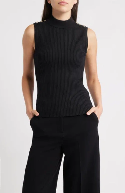 Elie Tahari The Suri Sleeveless Mock Neck Rib Top In Black