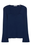 Elie Tahari The Sydney Rib Sweetheart Sweater In Blue Estate