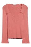 Elie Tahari The Sydney Ribbed Sweetheart Sweater In Dragon Fruit