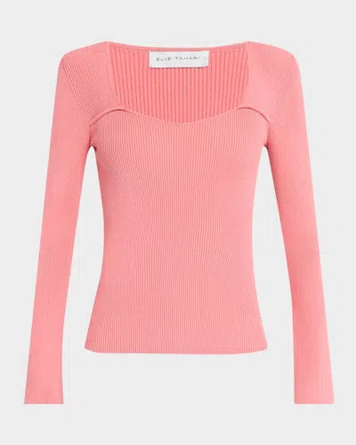 Elie Tahari The Sydney Ribbed Sweetheart Sweater In Dragon Fruit
