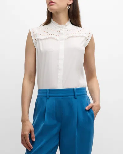 Elie Tahari Women's The Terrin Embroidered Silk-blend Blouse In Sky White